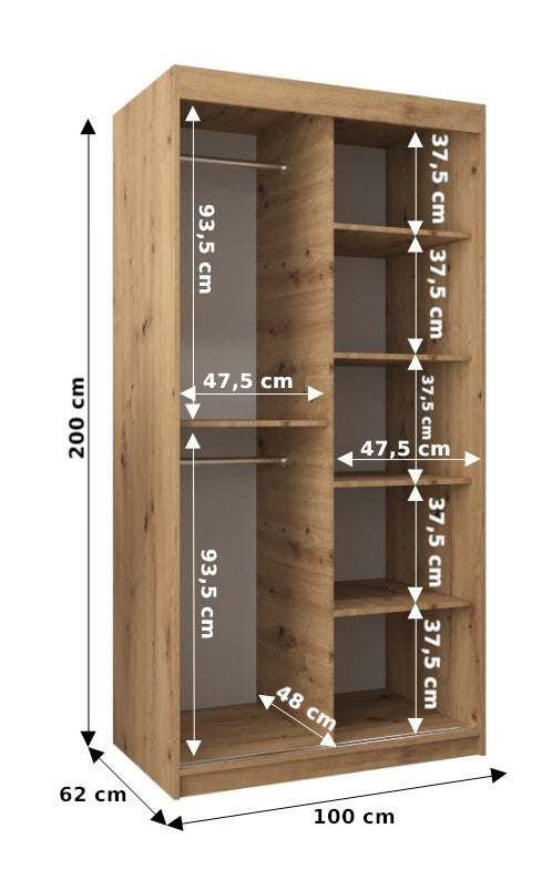 VERONA 1 -  Sliding Door Wardrobe Sonoma Colour  Shelves Rails, FAST DELIVERY >100cm x 200cm<
