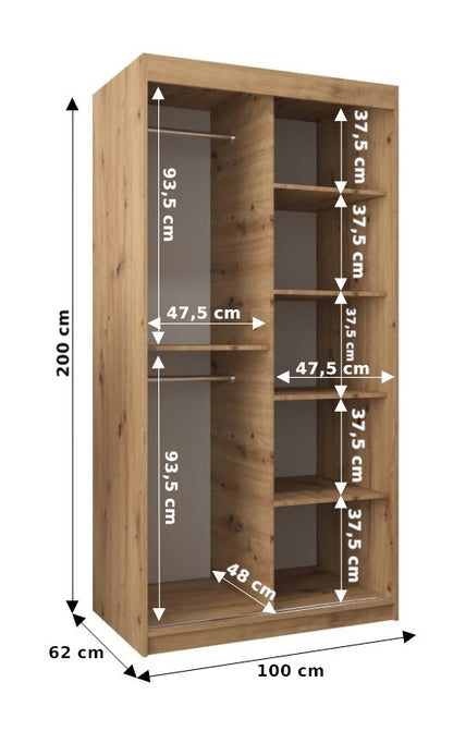 VERONA 1 -  Sliding Door Wardrobe Sonoma Colour  Shelves Rails, FAST DELIVERY >100cm x 200cm<
