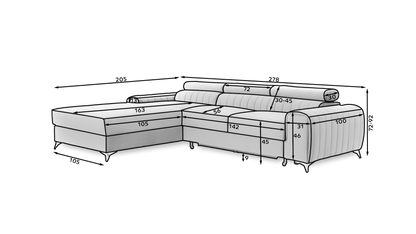 GRAYSON - Corner Sofa Bed with Storage and Sleeping Function Various Colours >278cm x 205cm<