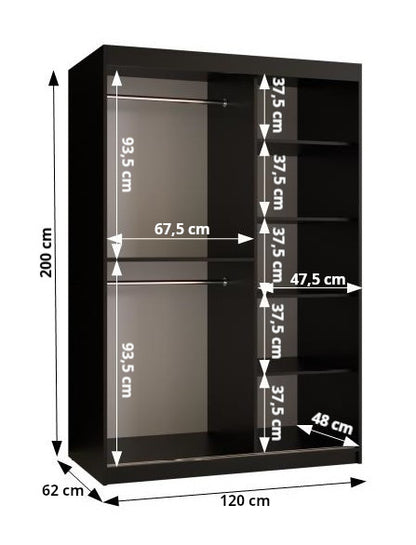 SYDNEY - Wardrobe Sliding Doors Black with Unique Pattern, Shelves, Rails, Drawers Optional >120cm<