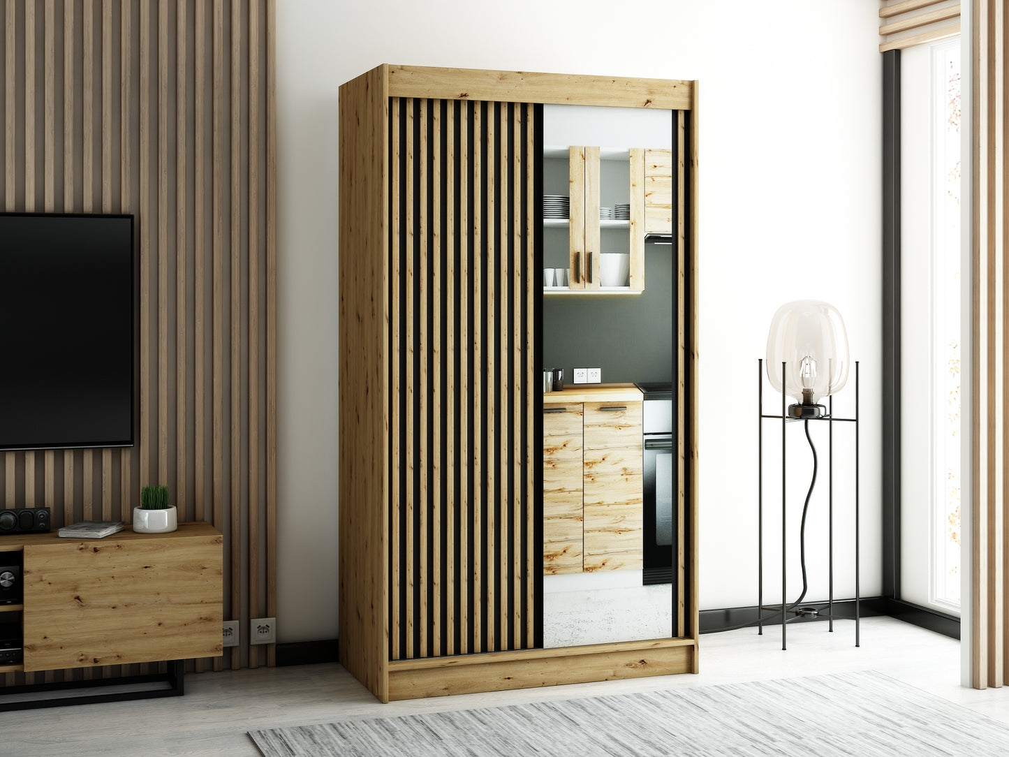 LAMELA 2 - Rustic Wardrobe Sliding Doors Drawers Mirror Optional High Quality >120cm x 200cm<