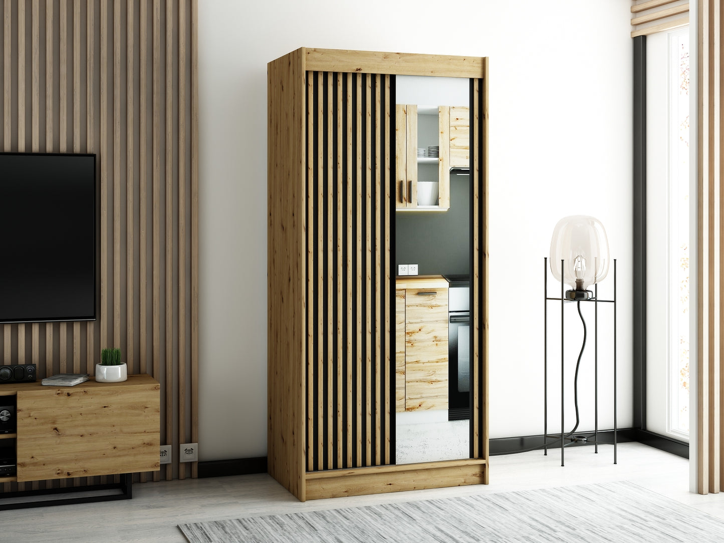 LAMELA 2 - Rustic Wardrobe Sliding Doors Drawers With Mirror Optional High Quality >100cm x 200cm<
