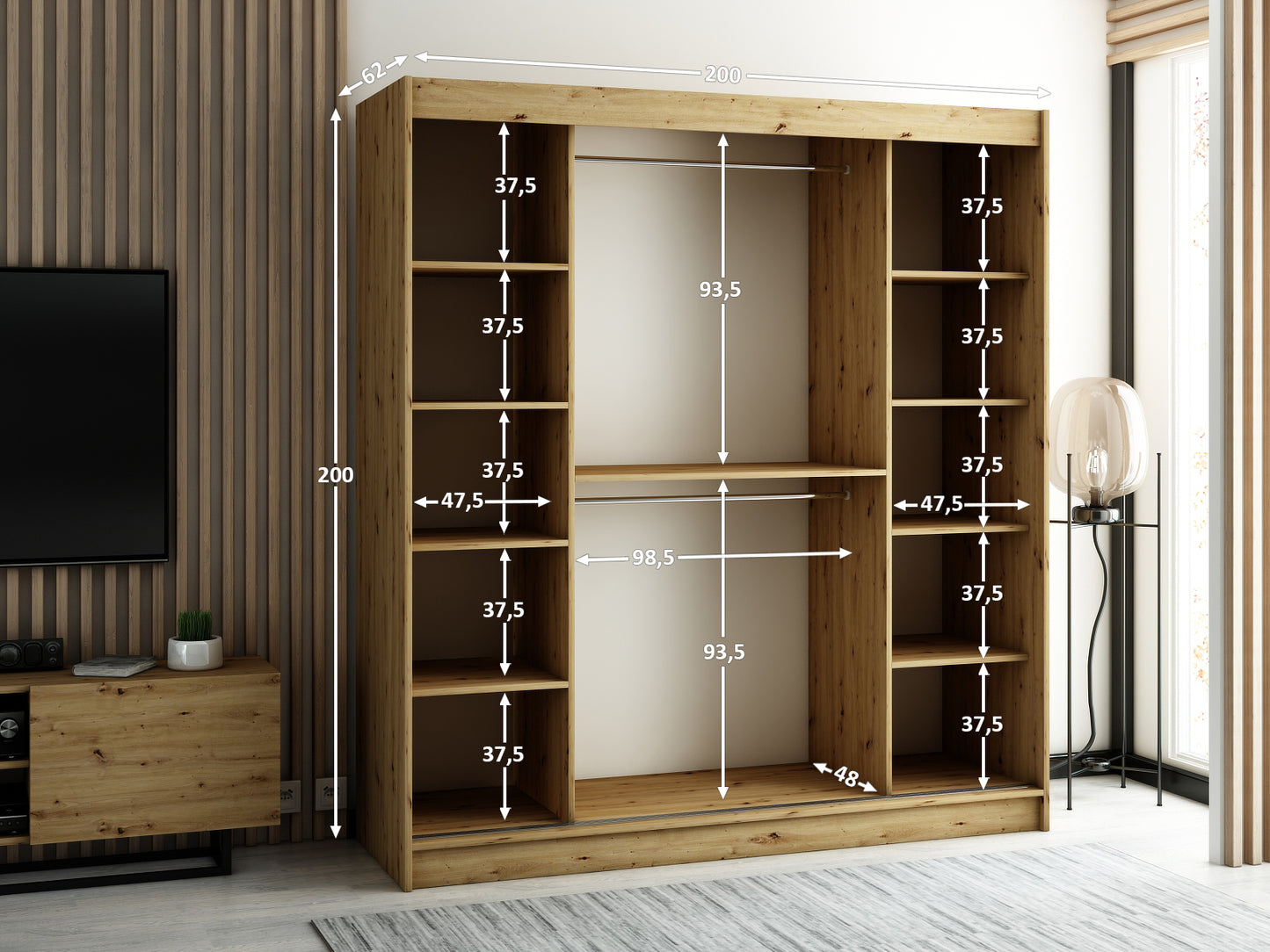 LAMELA 2 - Rustic Wardrobe Sliding Doors Drawers Mirror Optional High Quality >200cm x 200cm<