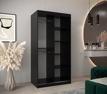 VIENNA- Wardrobe with 2 Sliding Doors Black or White with Shelves, Rails, Drawers Optional > 100cm <
