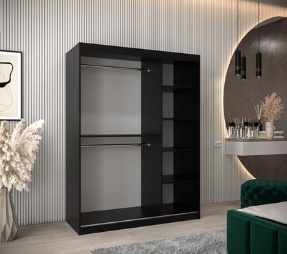 LOUVRE - Wardrobe with 2 Sliding Doors Black or White with Shelves, Rails, Drawers Optional >150cm<