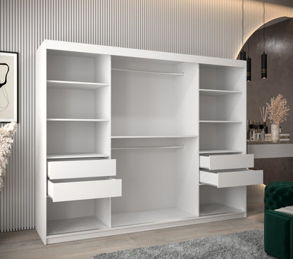 Vienna - 3 Sliding Door Wardrobe in Colour Black or White with Drawers LED Optional >250cm <