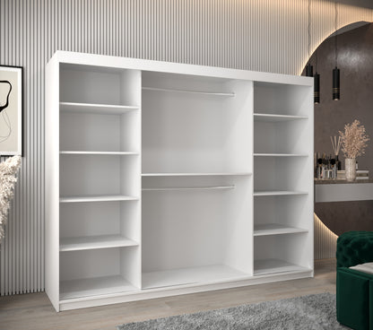 Vienna - 3 Sliding Door Wardrobe in Colour Black or White with Drawers LED Optional >250cm <