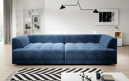 TIGA BIG SOFA - Blue Velvet Fabric Sofa, Cushions, Settee >302 x 136 cm<