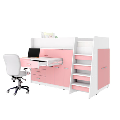 JESSICA 1 - Low Cabin Bed Pull Out Desk Drawers and Wardrobe 9 Matt Colour Inserts