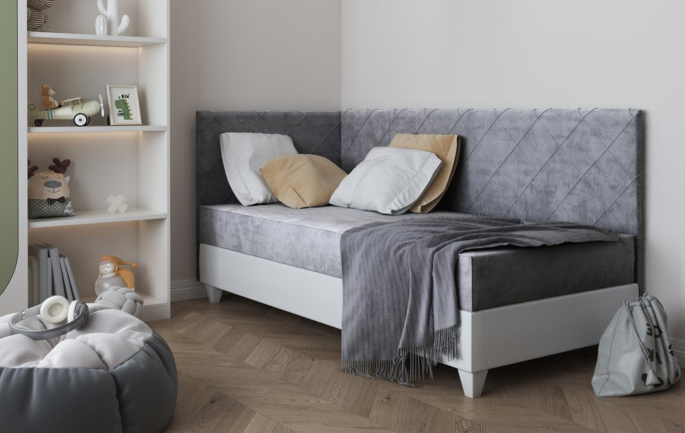 LAGOS III - Single Bed White Faux Leather with 6 Colours Details > 90 x 200cm<