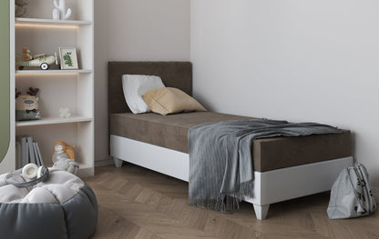 LAGOS I - Single Bed White Faux Leather with 6 Colours Details >90 x 200cm<