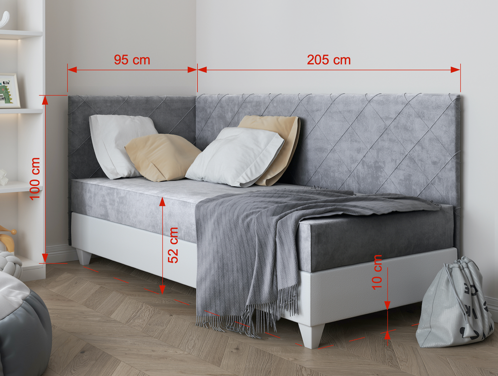 LAGOS III - Single Bed White Faux Leather with 6 Colours Details > 90 x 200cm<