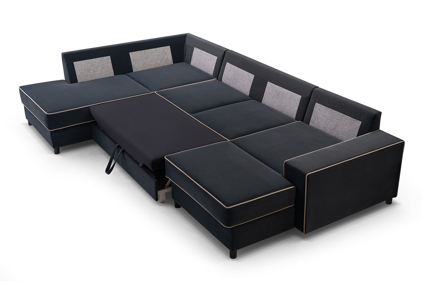 OXANO - U Shaped Sofa with Sleeping Function, Many Colours, Matt Velvet >320 x 200cm<