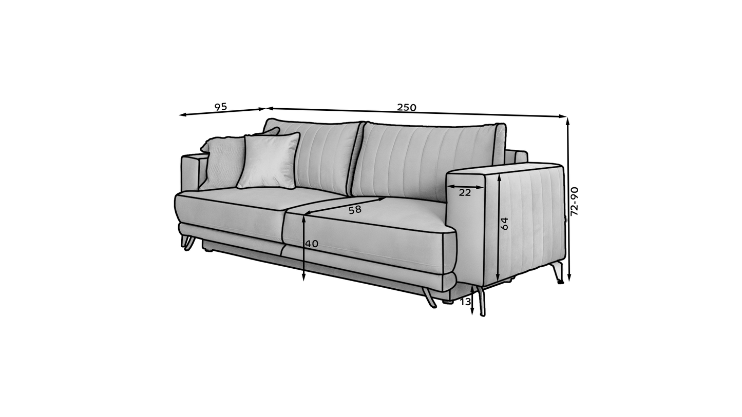 ELISE - Sofa Bed with Sleeping Function Storage 4 Colour Special Fabric > Width 250 cm <