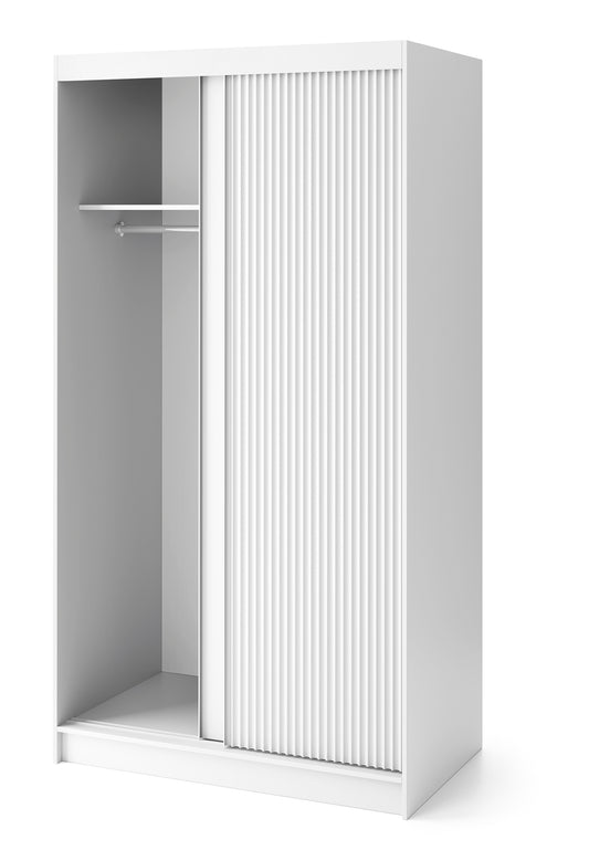 Biancco II - Two Sliding Doors Wardrobe White with Shelves, hanging rail  >120cm<
