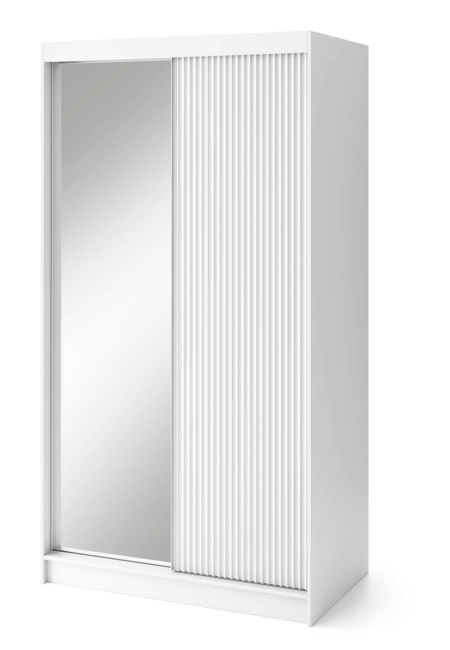Biancco II with Mirror - Two Sliding Doors Wardrobe White with Hanging Rail, Shelves  >120cm<