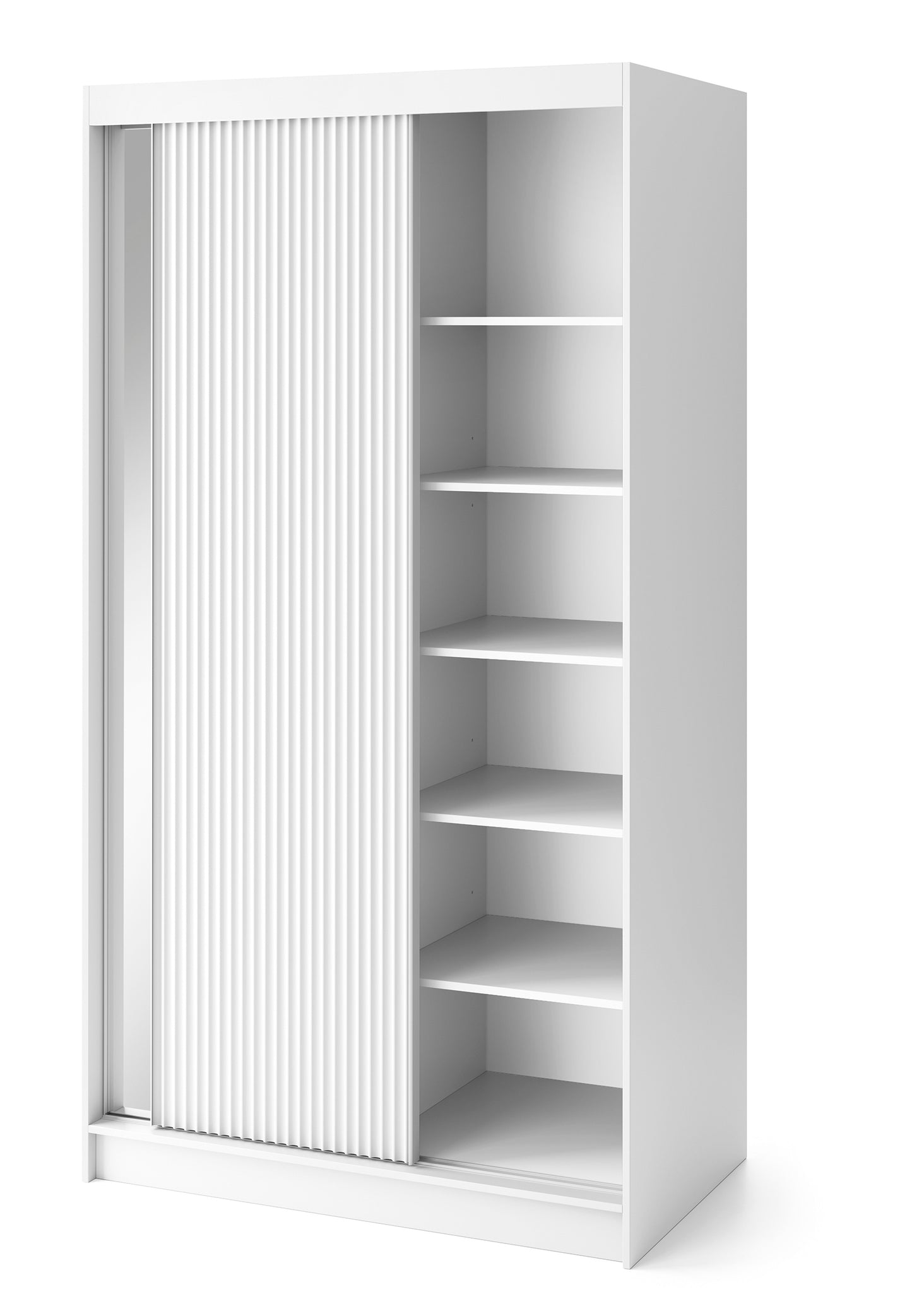 Biancco II with Mirror - Two Sliding Doors Wardrobe White with Hanging Rail, Shelves  >120cm<