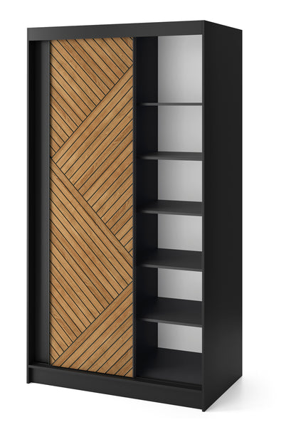 Marrphy II - Two Sliding Doors Wardrobe Black & Oak with Shelves & Hanging rail  >120cm<