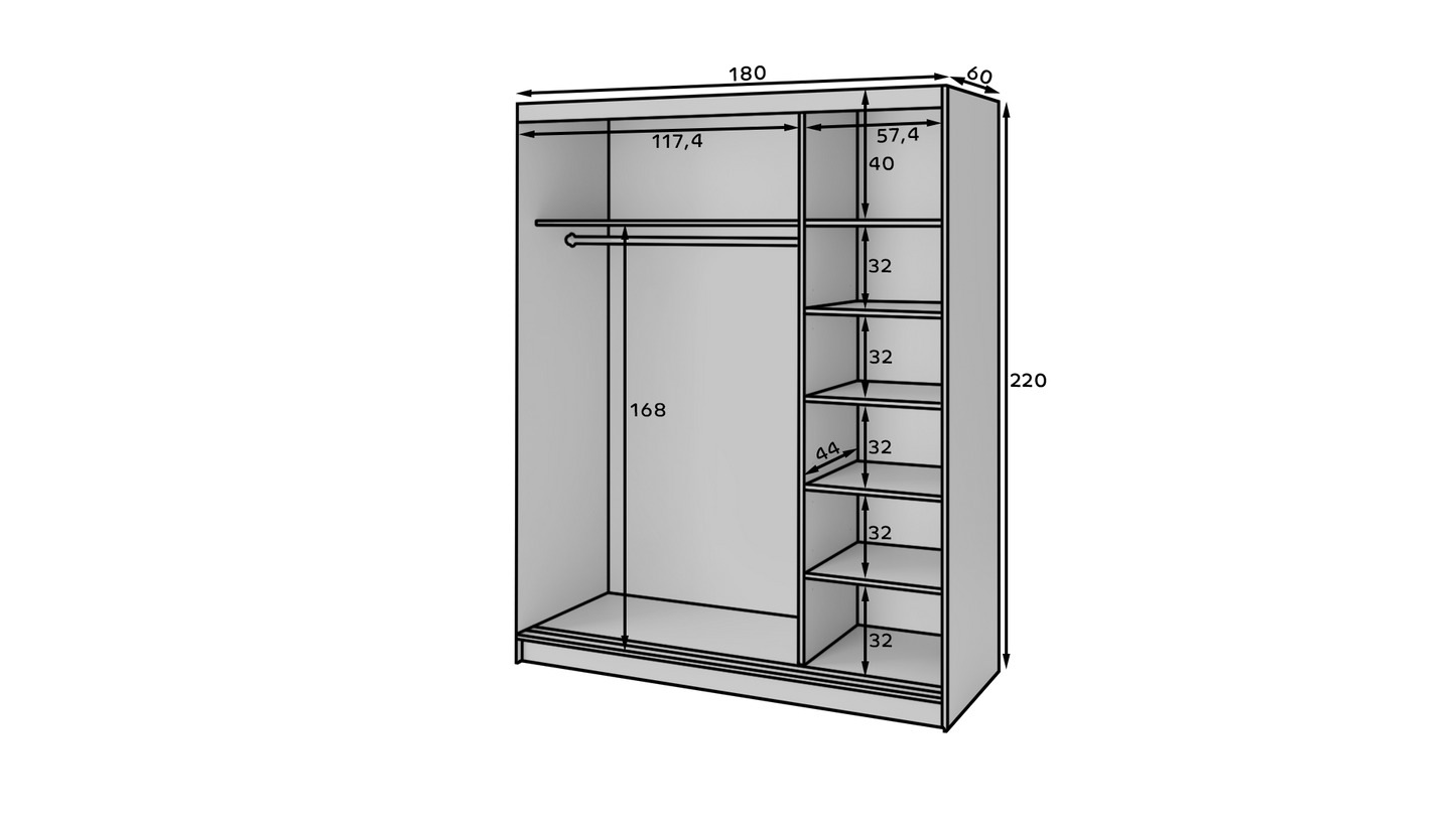 Biancco III - 3 Sliding Doors Wardrobe White with Shelves Hanging Rail Without Mirror >180cm<