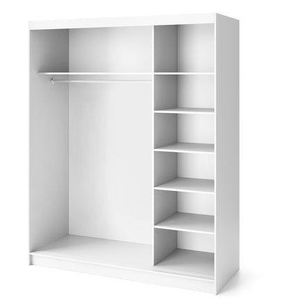 Biancco III - 3 Sliding Doors Wardrobe White with Shelves Hanging Rail Without Mirror >180cm<