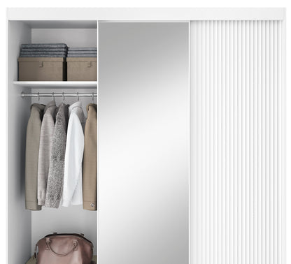 Biancco III with Mirror - 3 Sliding Doors Wardrobe White with Shelves, Hanging Rail  >180cm<