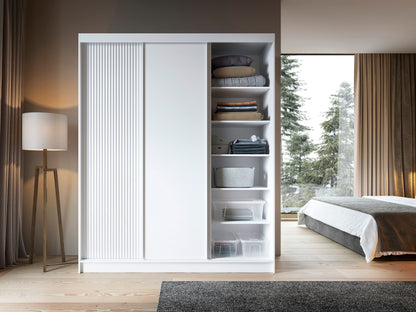 Biancco III with Mirror - 3 Sliding Doors Wardrobe White with Shelves, Hanging Rail  >180cm<