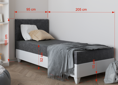 LAGOS I - Single Bed White Faux Leather with 6 Colours Details >90 x 200cm<