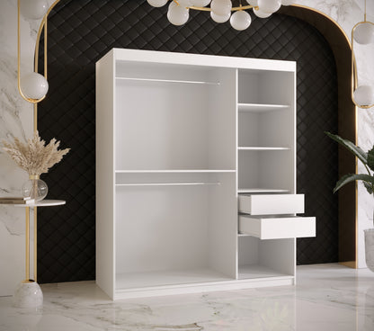 RAMIRA 2 - Wardrobe Sliding Door with Mirror in Black or White Combinations, Shelves, Rails, Drawer optional >150cm<