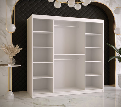 RAMIRA 2 - Wardrobe Sliding Door with Mirror in Black or White Combinations, Shelves, Rails, Drawer optional >180cm<