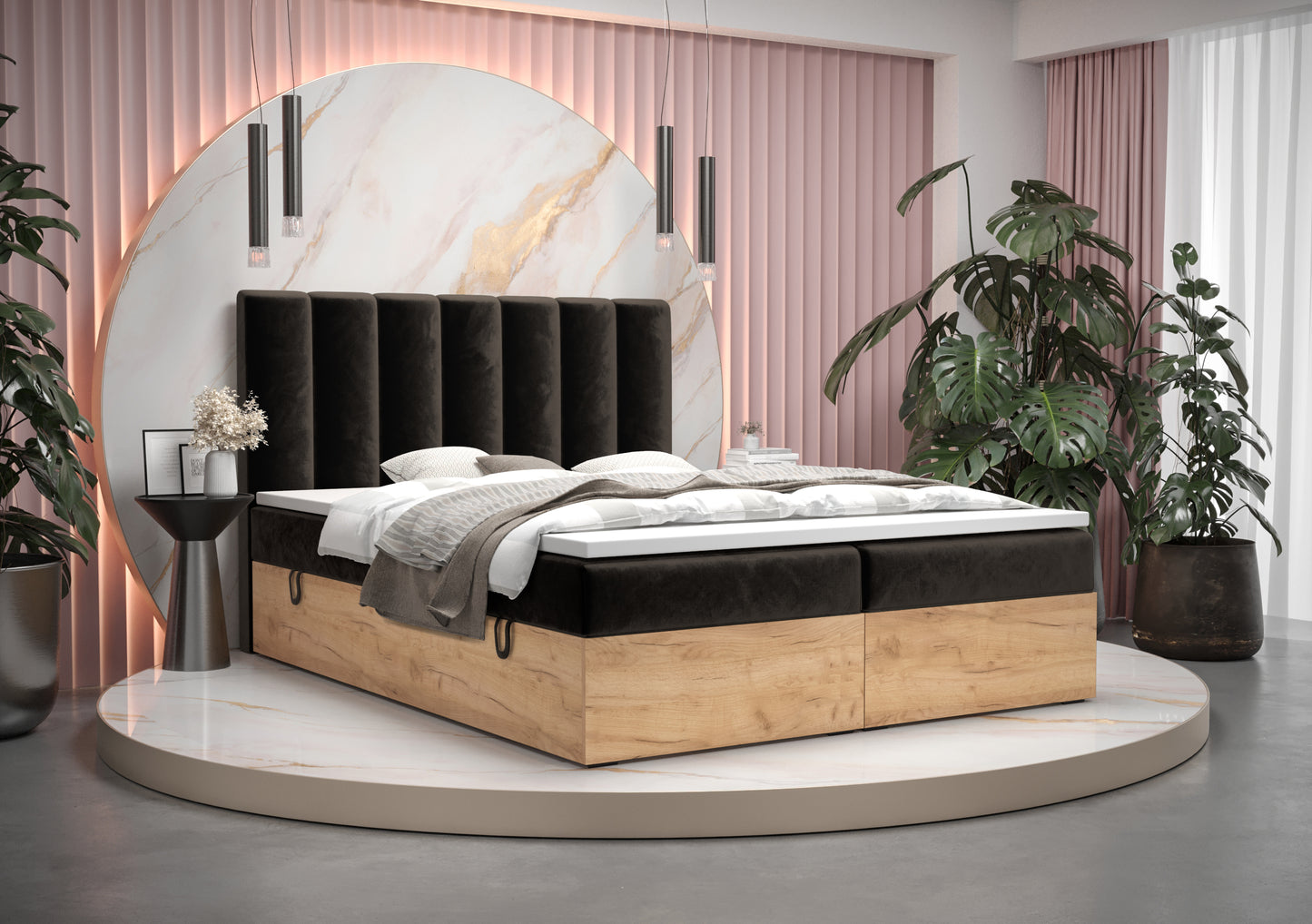 VENUS 1 - Elegant Bed with Mattress, Various Colours, Velur Fabric 3 Sizes