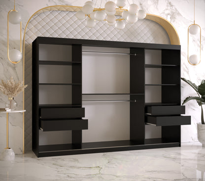 WAVE 2 - Sliding Door Wardrobe Black White Combinations, Drawers Optional, Self-closing, Assembly Included >250cm<