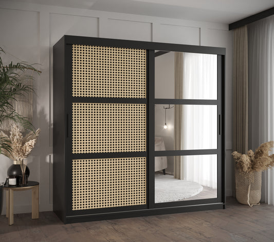 Vienna 2- Wardrobe Sliding Doors Colour Black or White Mirrors Drawers LED Optional 180cm