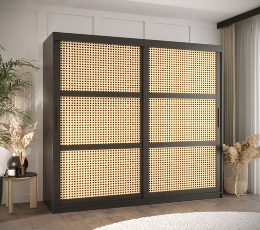Vienna - 2 Sliding Door Wardrobe in Colour Black or White with Drawers LED Optional >200cm x 200cm<