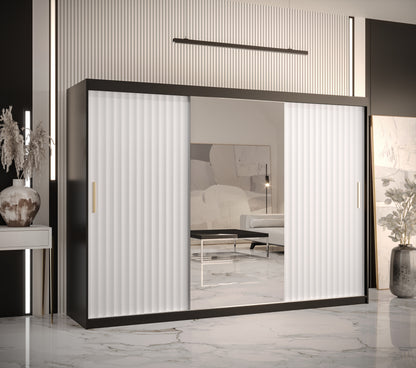 WAVE 2 - Sliding Door Wardrobe Black White Combinations, Drawers Optional, Self-closing, Assembly Included >250cm<