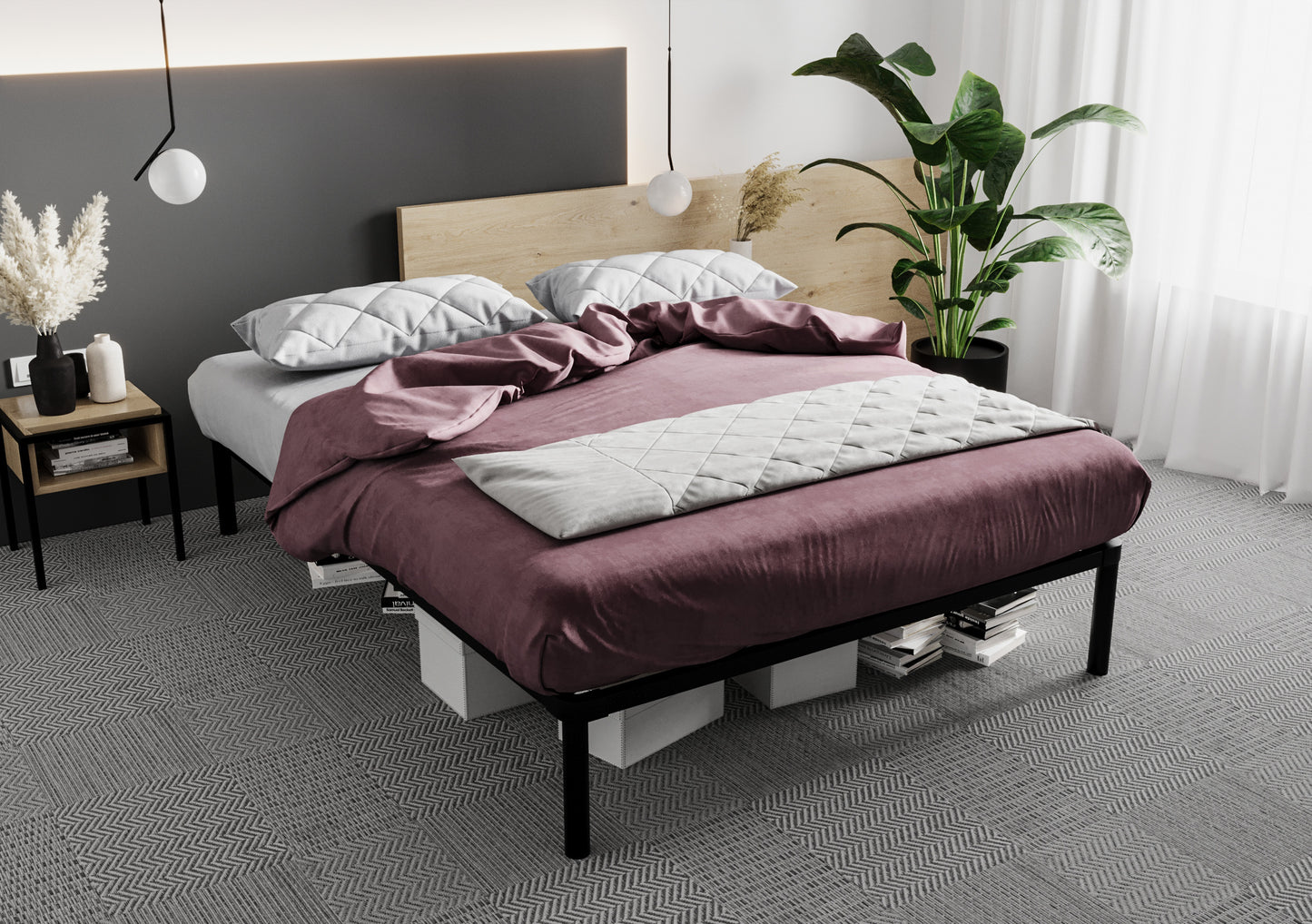 LACHTI - Single Bed Frame 5 Sizes Space Saver Metal Legs Metal Bed Frame