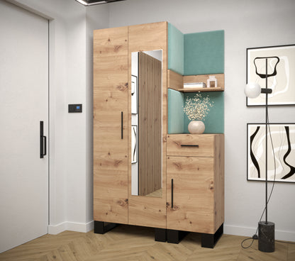 ARTIN 16 - Hallway Wardrobe with Mirror Shelves Rail with Hinged Doors and Many Panel Colours >116cm<