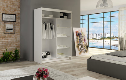 VEGAS S - Black Sliding Door Wardrobe with Shelves and Rail, FAST DELIVERY >120cm<