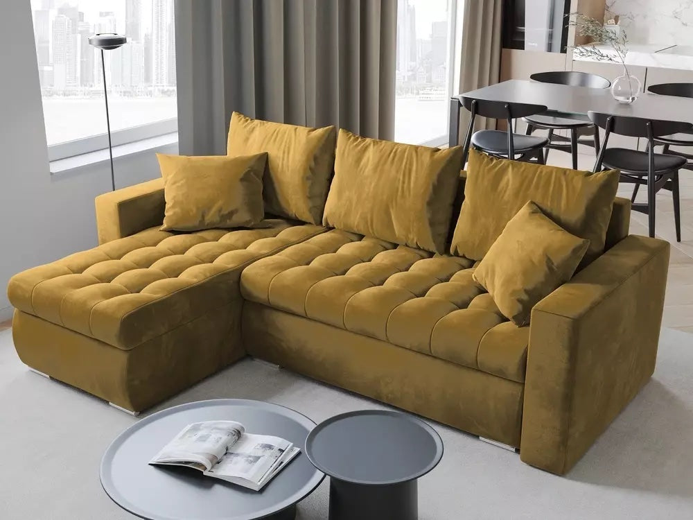 LOUIS - Universal Corner Sofa with Sleeping Function, Storage, Cushions, Velvet Fabric >238 x 148 cm<