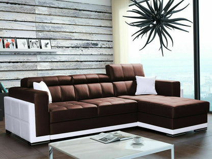 BARI 1 - Modern Corner Sofa Brown with White Right Faux Leather Fast Delivery >272x172cm<