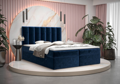 VALENTI 1 - Elegant Bed with Mattress, Various Colours, Velur Fabric 3 Sizes