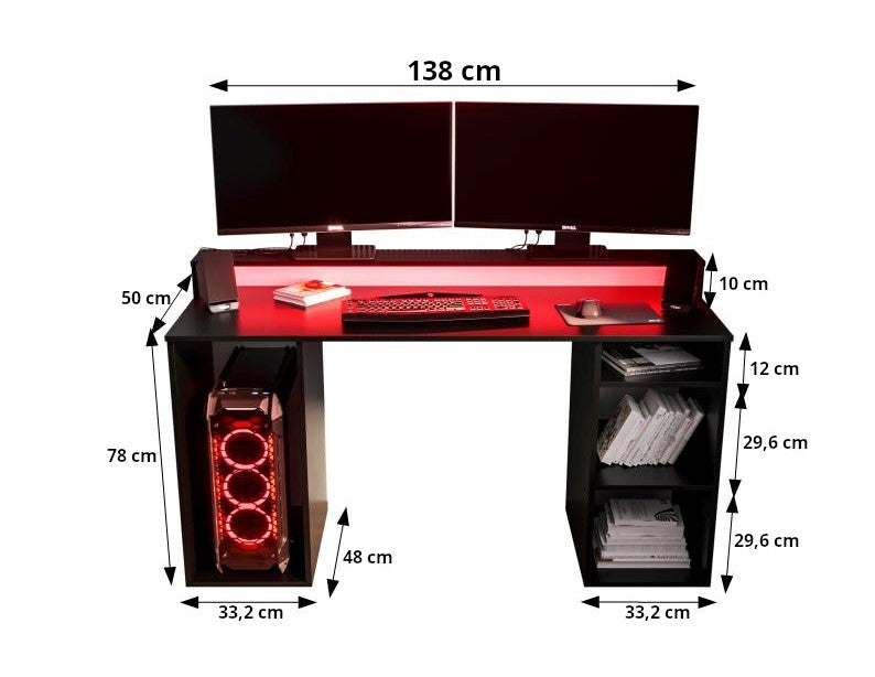 GAMER 1 - DESK FOR GAMERS WITH LED LIGHTS AVAILABLE, BLACK OR WHITE COLOUR