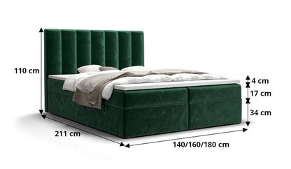 VALENTI 1 - Elegant Bed with Mattress, Various Colours, Velur Fabric 3 Sizes