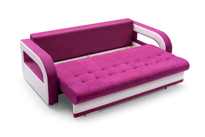 NINA SOFA with  PUFF, SLEEPING FUNCTION, STORAGE SPACE, VINE COLOUR with WHITE FAUX INSERT, VELVET LIKE - FAST DELIVERY >235 x 110 cm<