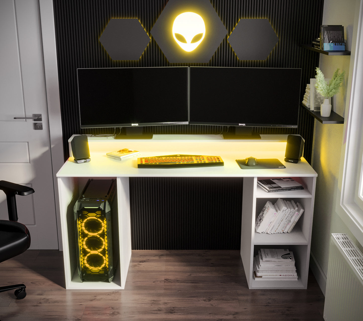 GAMER 1 - DESK FOR GAMERS WITH LED LIGHTS AVAILABLE, BLACK OR WHITE COLOUR