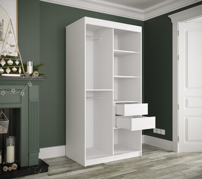 MARBLE T - Wardrobe with Sliding Doors, Shelves, 2 x Hanging Rails and Optional Drawers >100cm<