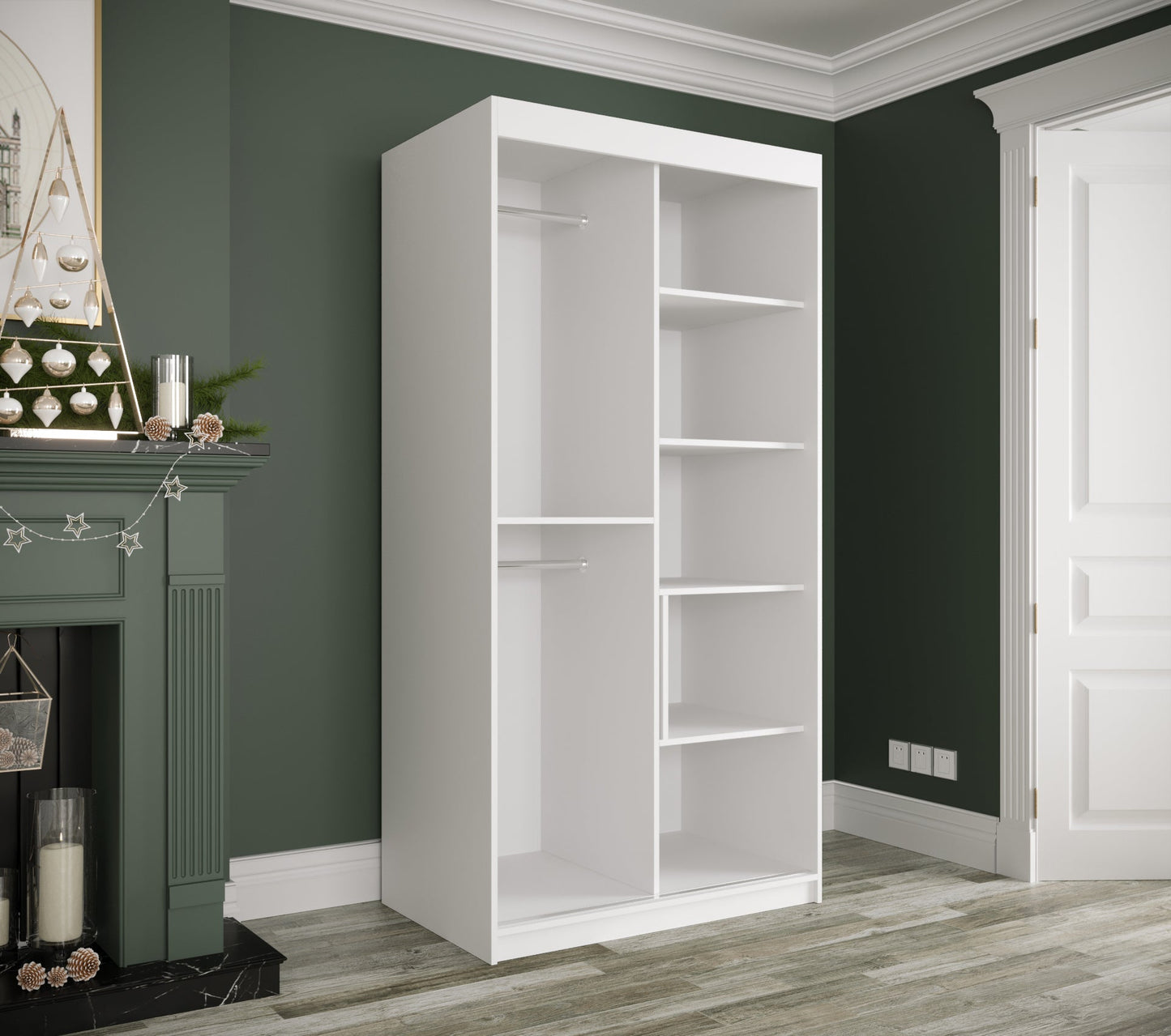 MARBLE T - Wardrobe with Sliding Doors, Shelves, 2 x Hanging Rails and Optional Drawers >120cm<
