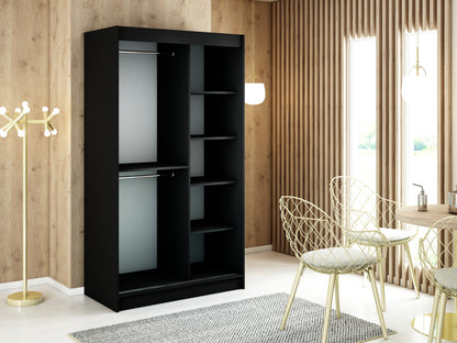 MANU T - Wardrobe Sliding Doors Black Matt + Golden Handles Shelves Rails Optional Drawers >120cm<