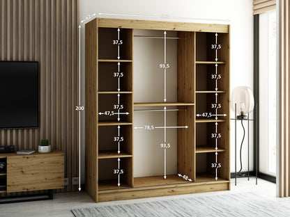 LAMELA - Rustic Wardrobe Sliding Doors Drawers Optional High Quality >180cm x 200cm<