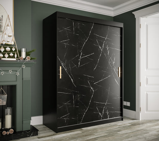 MARBLE T - Wardrobe with Sliding Doors, Shelves, 2 x Hanging Rails and Optional Drawers >150cm<
