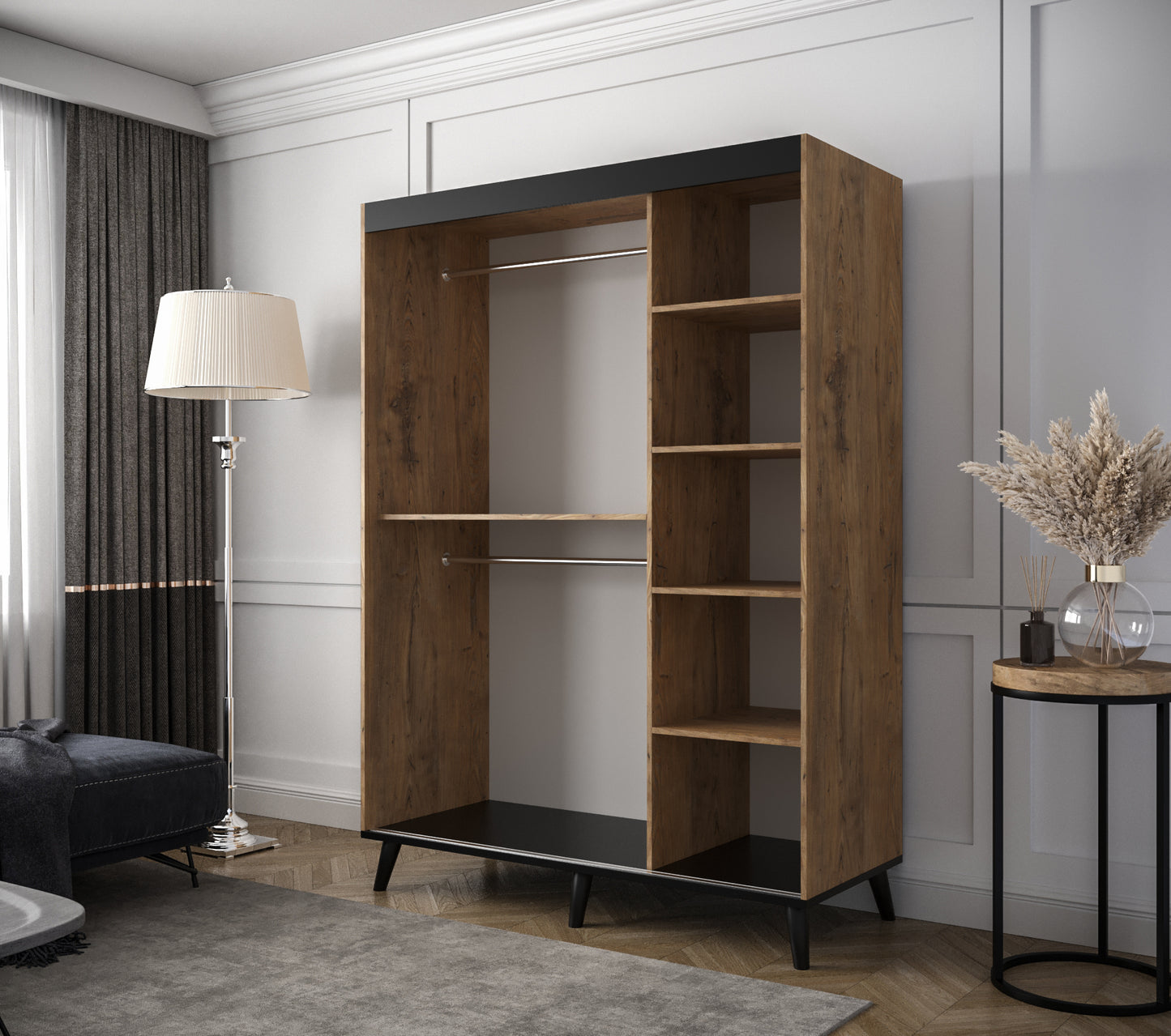 Galicia T3 - Industrial Style Wardrobe Mirrors Shelves Drawers Optional >150 cm x 208 cm<